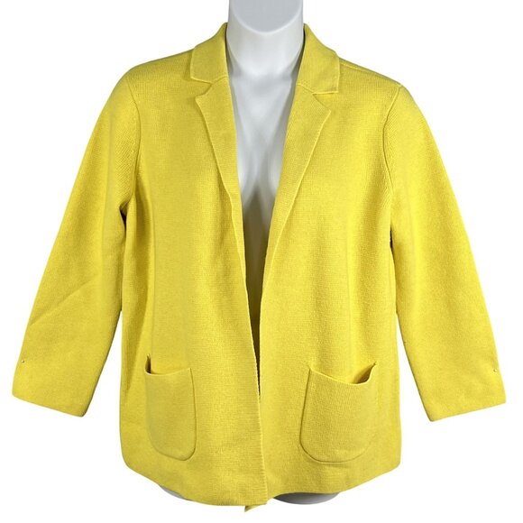 Talbots Womens L Spring Yellow Open Cardigan Wool Blend Knit Sweater Blazer - Picture 1 of 16